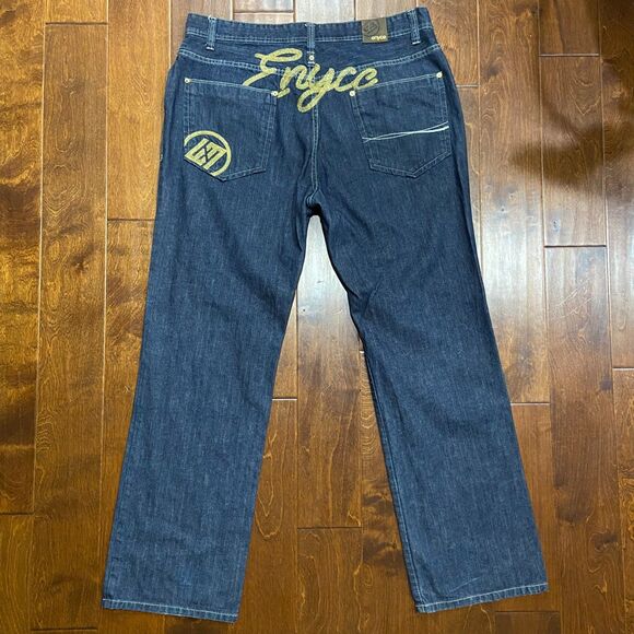 Enyce Vintage Y2K Embroidered Straight Leg Denim Blue Gold Jeans Men's 40 x 34 - Picture 5 of 11